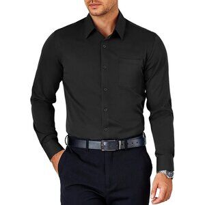 Black Men's Long Sleeve Wrinkle Free Casual Button Down Untucked Dress Shirt
